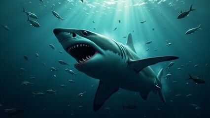 Obraz premium A shark in a feeding frenzy, capturing the intensity and raw power of the predator in motion.