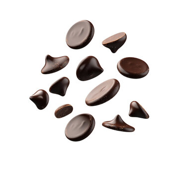 Variety of Dark Chocolate Pieces on Transparent Background