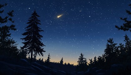 Naklejka premium Gleaming Comet Amidst A Sky Full Of Stars: A Radiant Celestial Object Lighting Up The Night Sky With Its Brilliance.