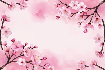 Fototapeta premium Delicate Cherry Blossom Watercolor Border Ideal for Invitations and Crafts