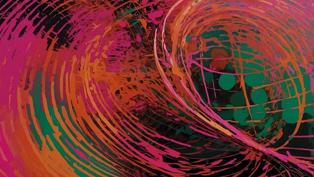Bold Abstract Neon Circles and Curved Lines with Dark Shadows