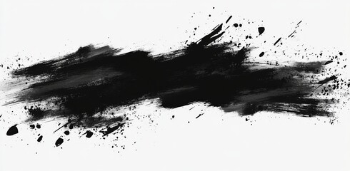 Naklejka premium Black Ink Brush Stroke on Transparent Background, Vector Shape with Smudge Effect