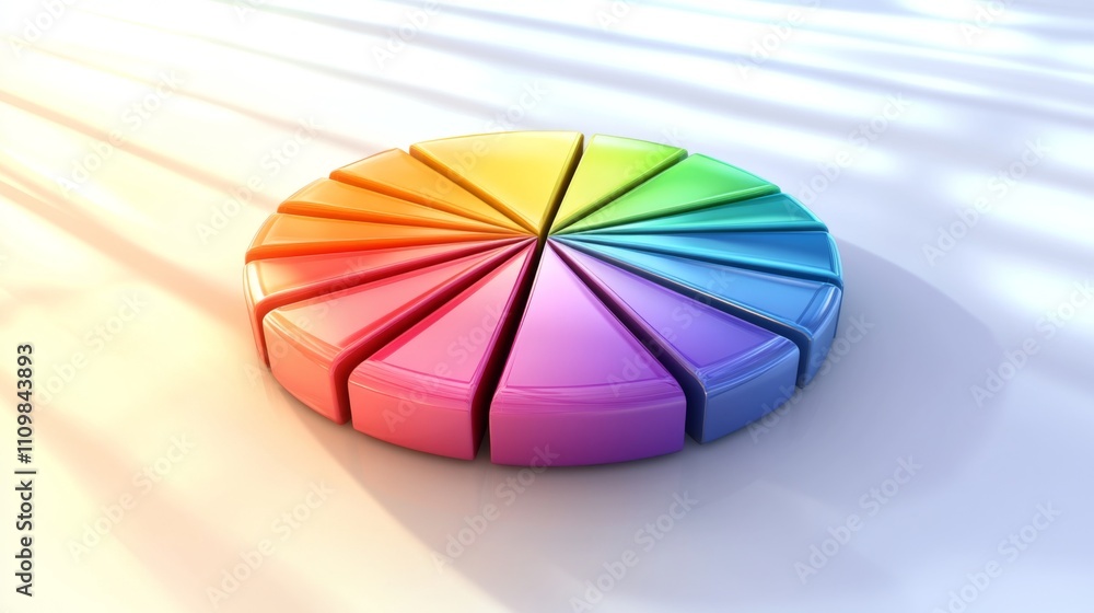 Poster colorful segmented circle on bright surface with shadow play