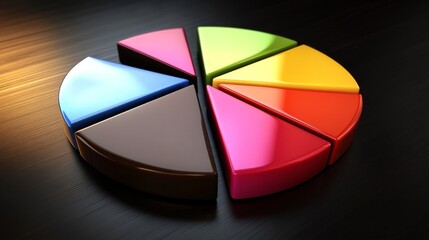 Obraz premium Colorful Pie Chart Segments on a Smooth Dark Surface