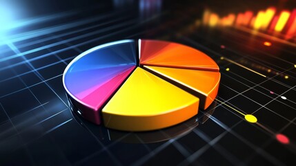 Colorful Pie Chart on a Digital Background with Graph Elements