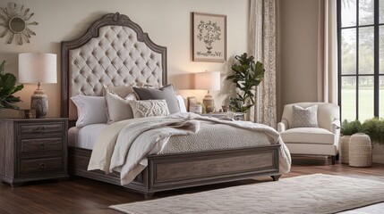 Elegant Bedroom Interior with Luxurious Furniture and Soft Decor