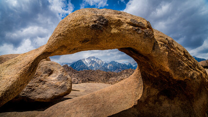 Lone Pine Peak, visible through the opening of Mobius Arch in the Alabama Hills.  
