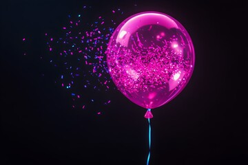 A bright pink balloon bursting with dazzling neon light trails on a black background.