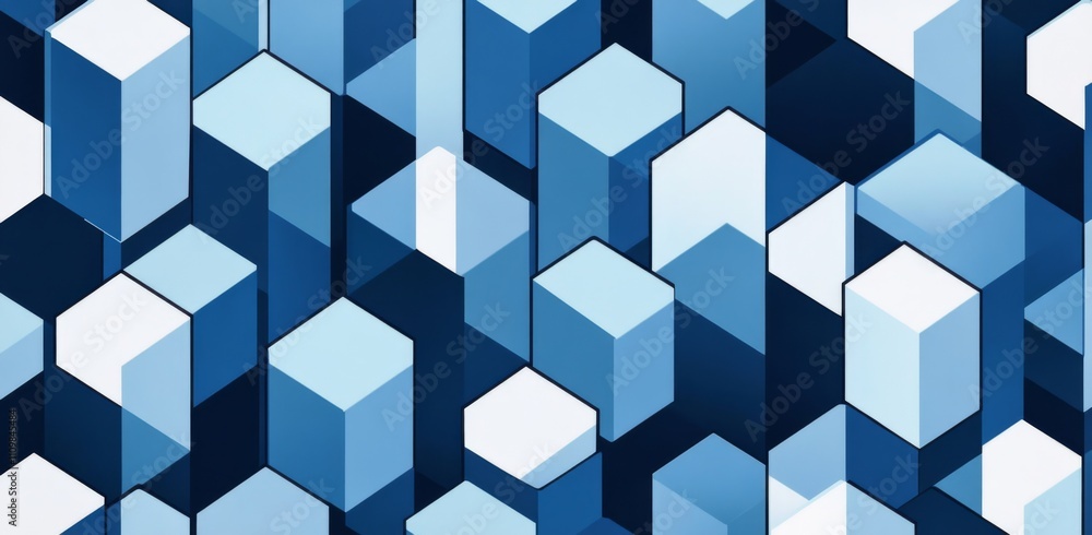 Poster seamless repeating blue and white cube-shaped block pattern