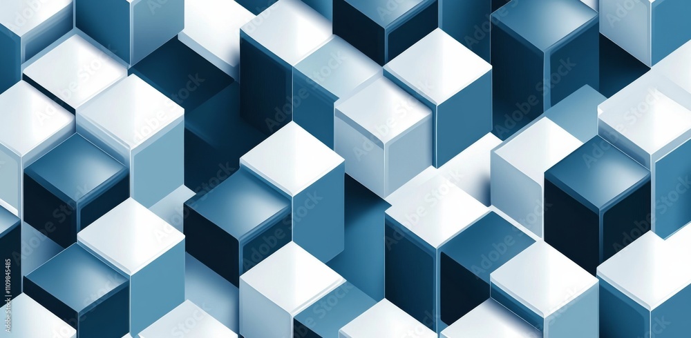Poster seamless repeating blue and white cube-shaped block pattern