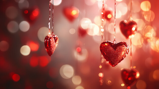 Romantic valentine's day heart decorations with bokeh lighting for february celebrations. ai. Shimmering. Illustration