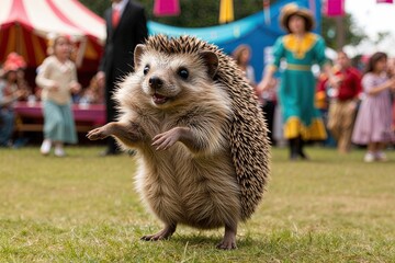 Adorable Hedgehog Performing Joyful Dance at Enchanting Festival