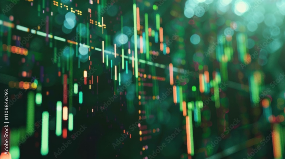 Aufkleber abstract representation of financial data with colorful candlestick charts against a dark background