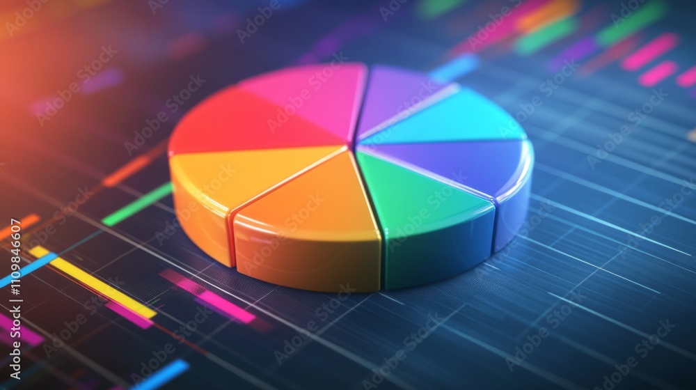 Leinwandbilder colorful pie chart on digital background with data visualization