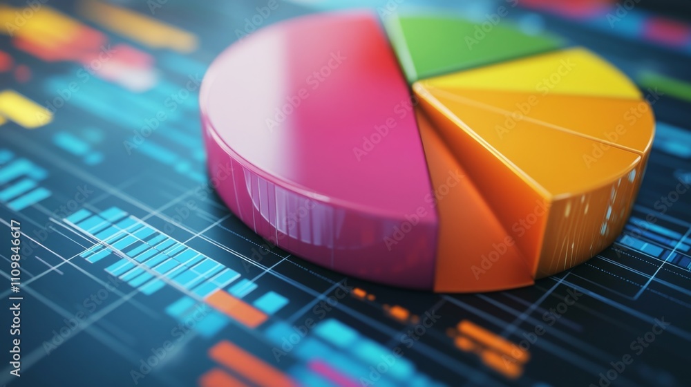 Fototapete colorful pie chart on digital background with data visualization