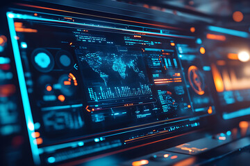 Obraz premium Blue digital binary data on a computer screen, creating a futuristic, high-tech atmosphere with flowing numbers and abstract patterns