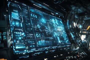 Obraz premium Blue digital binary data on a computer screen, creating a futuristic, high-tech atmosphere with flowing numbers and abstract patterns