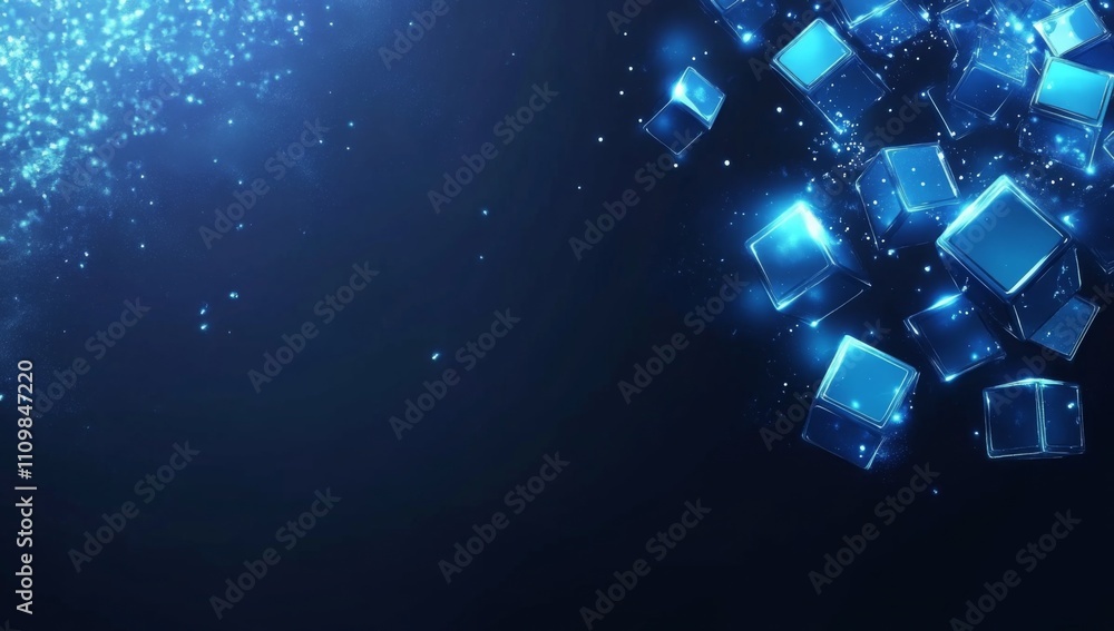 Poster abstract blue technology digital network background with glowing cube icons and lines, cyber securit