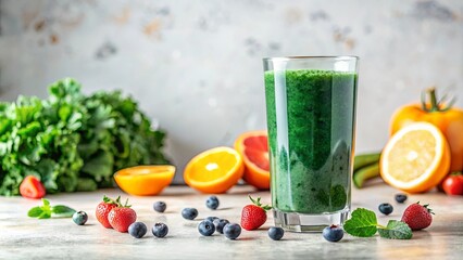 Refreshing Green Smoothie with Berries and Citrus Fruits