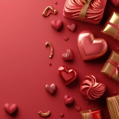 Romantic Red Hearts and Gifts Valentines Day Background Design