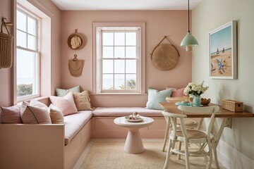 Fototapeta premium Charming Coastal Nook with Soft Pastel Decor and Simplistic Design
