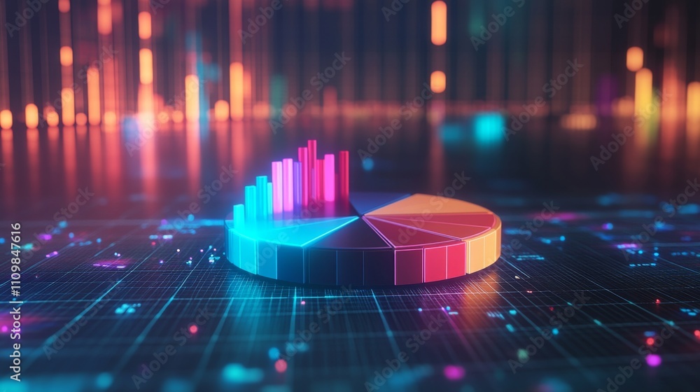 Poster Colorful 3D Chart Visualization with Abstract Digital Background