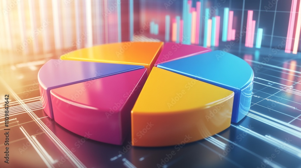Poster Colorful Data Visualization with Pie Chart on Technology Background