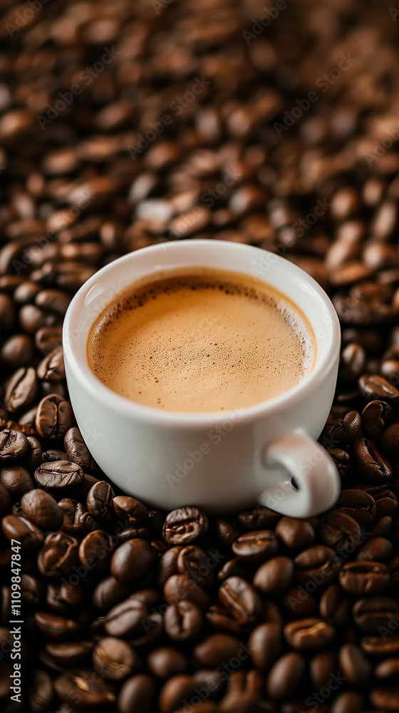 Wall mural A white coffee cup with a brown liquid in it