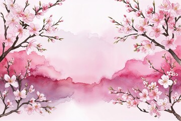 Fototapeta premium Delicate Cherry Blossom Watercolor Border for Invitations and Craft Projects