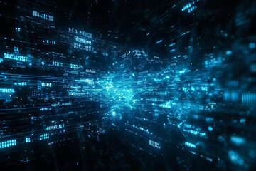 Obraz premium Blue digital binary data on a computer screen, creating a futuristic, high-tech atmosphere with flowing numbers and abstract patterns