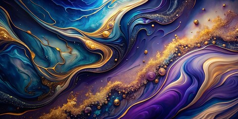 Obraz premium Abstract swirling fluid art with gold accents and vibrant colors