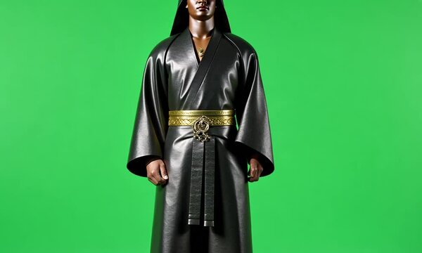 St. Patrick, holding a crosier and shamrock in his hand, full-body portrait, vector illustration style, green background
