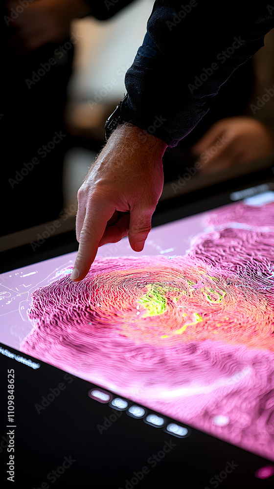 Aufkleber a hand pointing at a map on a computer screen