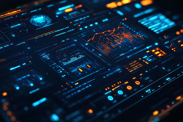 Obraz premium Blue digital binary data on a computer screen, creating a futuristic, high-tech atmosphere with flowing numbers and abstract patterns