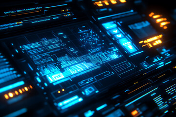 Blue digital binary data on a computer screen, creating a futuristic, high-tech atmosphere with flowing numbers and abstract patterns