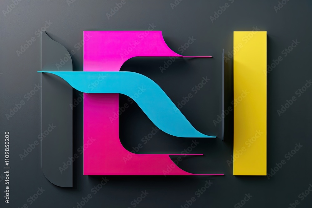 Poster pulsating gradient layered shapes in cyan, magenta, and yellow with charcoal depth effect