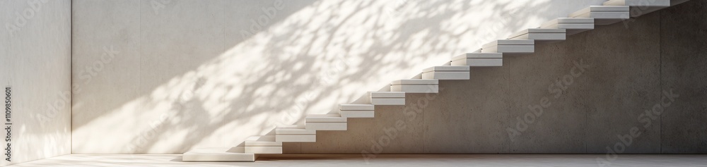 Poster a minimalist staircase with soft shadows in a modern architectural space.