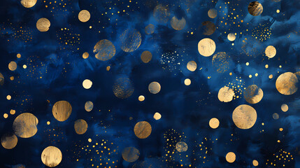 A captivating dark blue backdrop adorned with a playful scattering of shimmering gold polka dots. polka dots. illustration. Shimmering. Illustration
