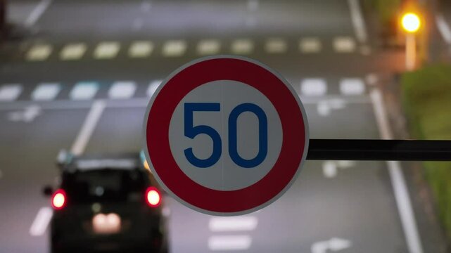 Tokyo, Japan - December 1, 2024: Speed Limit Traffic sign 50km in Tokyo, Japan