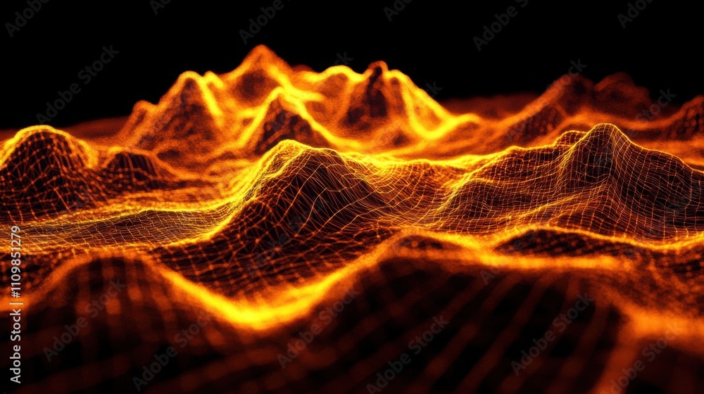 Aufkleber abstract golden terrain with waves and mesh structures in motion