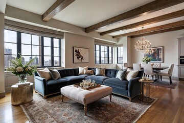 Elegant Loft Living Room Design with Sophisticated Sofa and Modern Decor
