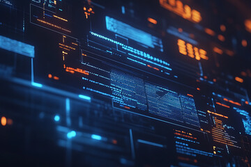 Obraz premium Blue digital binary data on a computer screen, creating a futuristic, high-tech atmosphere with flowing numbers and abstract patterns