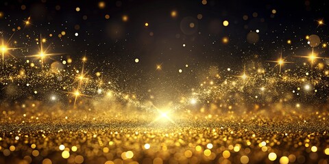 Obraz premium A Sparkling Golden Glitter Background with Shimmering Lights and Stars for Festive Celebrations