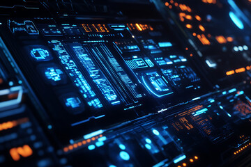 Obraz premium Blue digital binary data on a computer screen, creating a futuristic, high-tech atmosphere with flowing numbers and abstract patterns