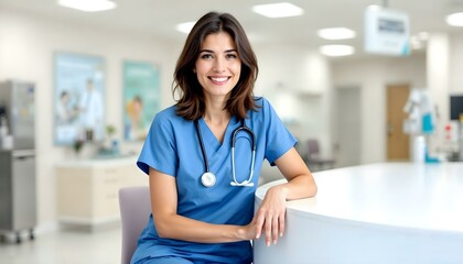 Smiling doctor posing in modern hospital office