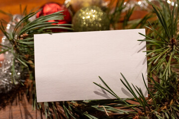 Blank White Card Template with Christmas Ornaments