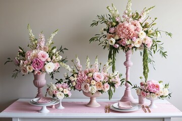 Sophisticated Watercolor Floral Display with Pastel Pink and Ivory Blooms for Decor and Celebrations