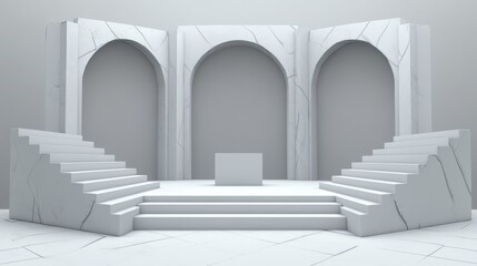 Obraz premium Minimalist White Marble Archway Stage With Stairs
