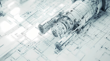 Futuristic mechanical project blueprint, technical documentation, engineering computer drawing render). Mechanical. Illustration