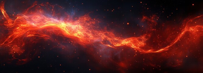 Fototapeta premium Fiery embers and particles over a black background with a dark red color gradient